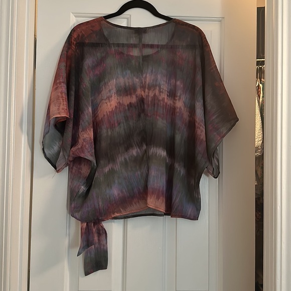 Democracy sheet dip dye Lagenlook tie detail blouse PL short sleeve boxy - Picture 3 of 6